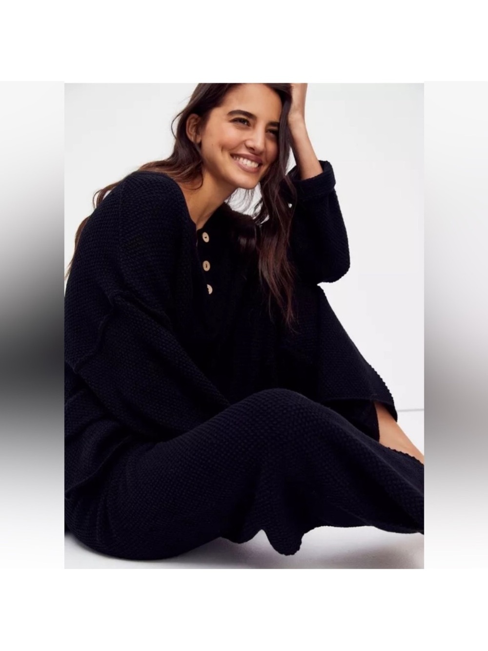 New Free People Hailee set Black Waffle-Knit